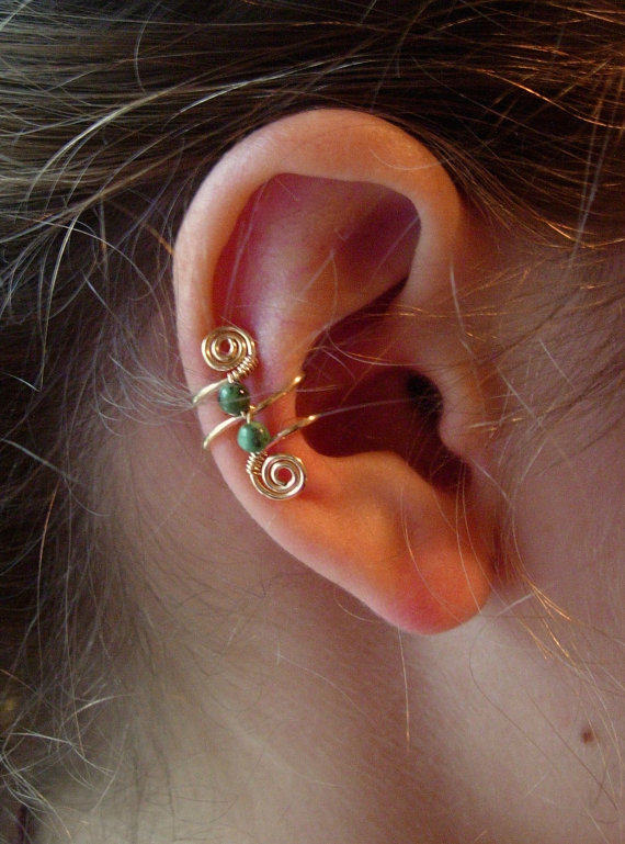 merlin美国代购手作真正绿松松石漩涡精灵人鱼耳夹