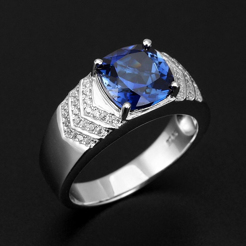 蓝宝石男士戒指纯银镀金单身食指指环潮男定制戒指