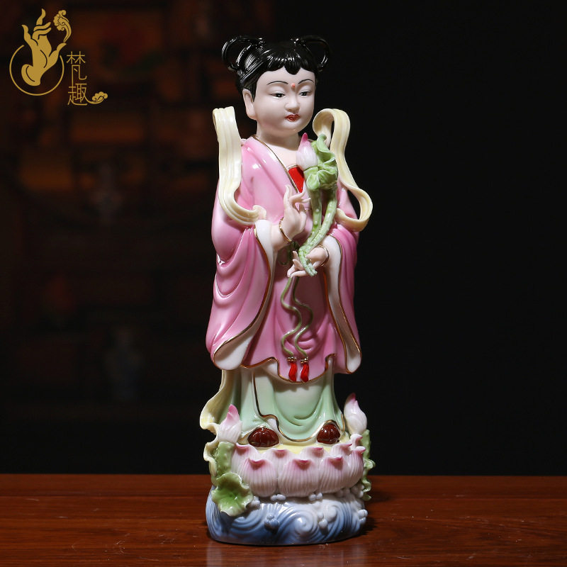 姻缘陶瓷善财童子龙女观音佛像菩萨摆件供奉摆件