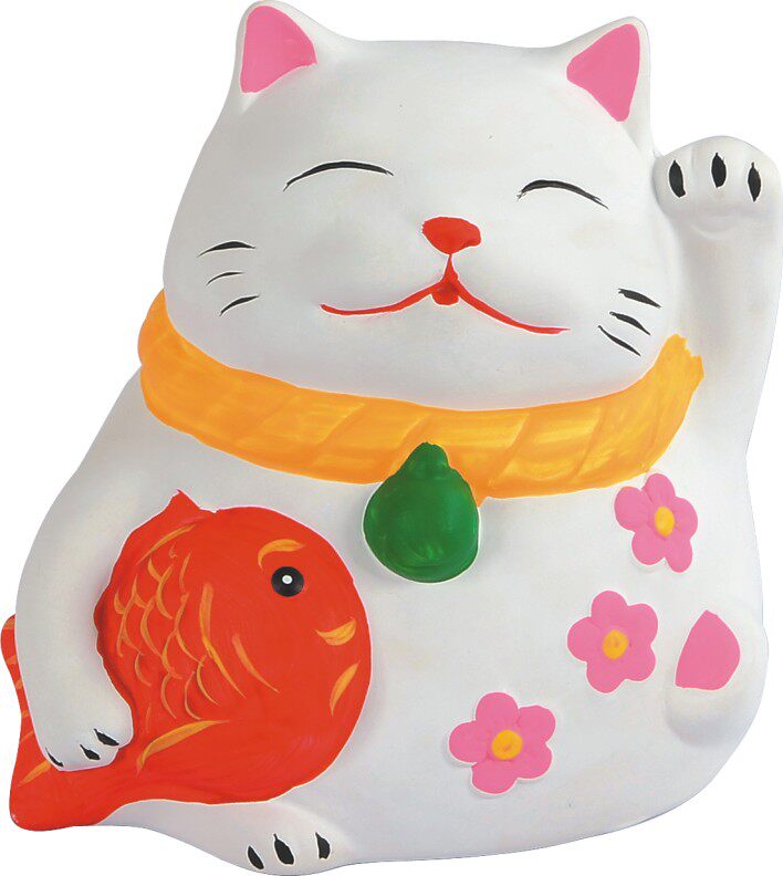 陶瓷招财猫白胚口袋石膏娃娃diy彩绘玩具储蓄罐白模填色