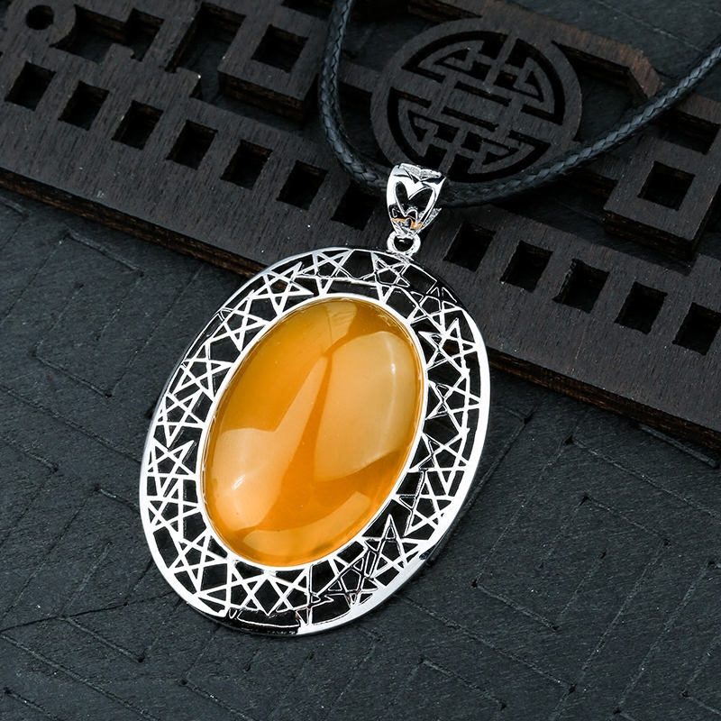 吊坠空托镶嵌蜜蜡琥珀绿松石女复古简约银托项坠