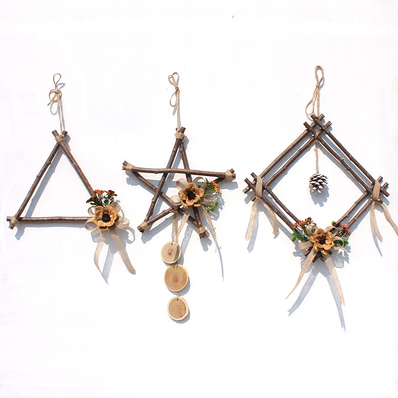 树枝挂墙壁挂手工创意松果麻绳干花幼儿园室内壁饰