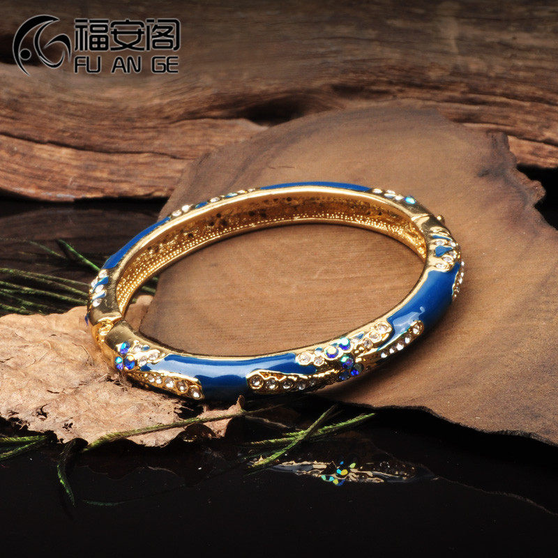 福安阁景泰蓝手镯复古民族风时尚情人节礼品水钻镯子手镯