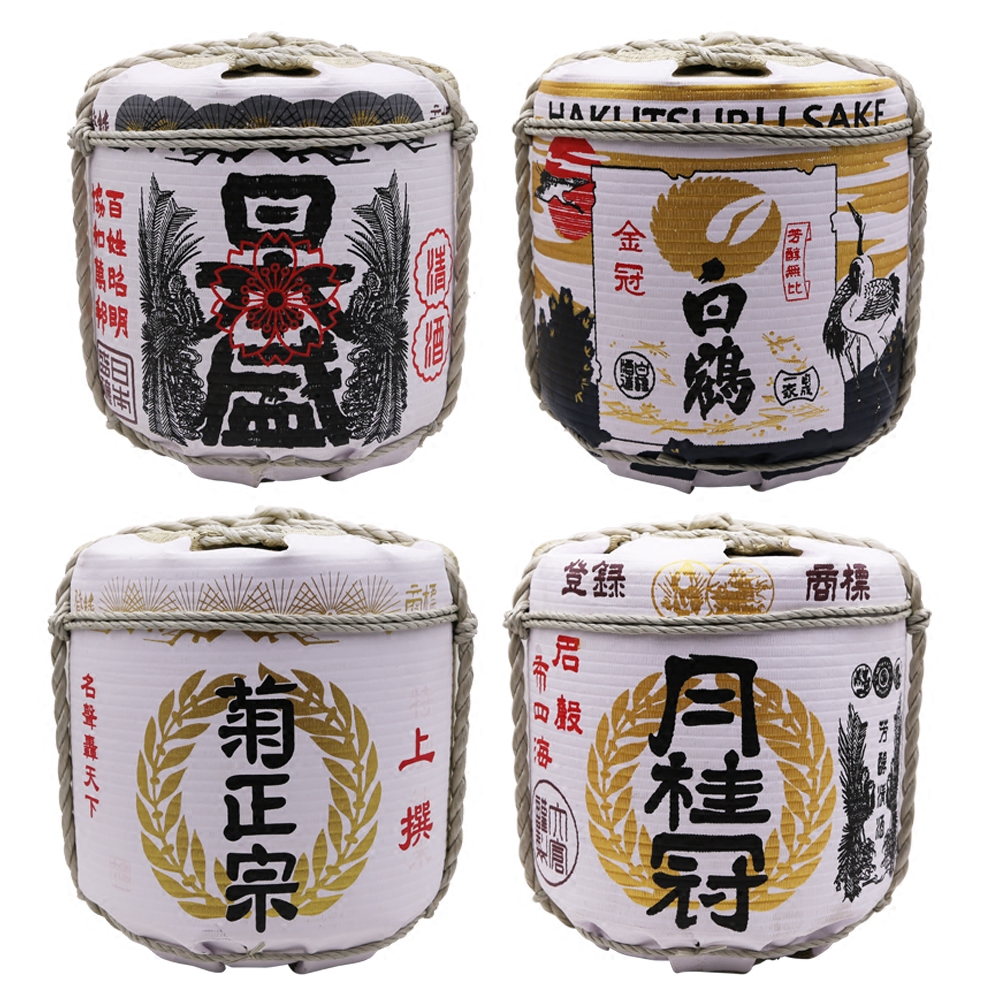 日本日式装饰酒樽酒桶寿司料理摆设白鹤图案橡木酒具