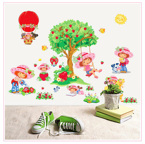 草莓女孩卡通动漫儿童卧室客厅床头幼儿园装饰装饰布墙贴