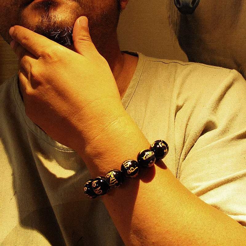 相石缘珠串18mm单珠男士手串佛珠手链曜石眼黑手链