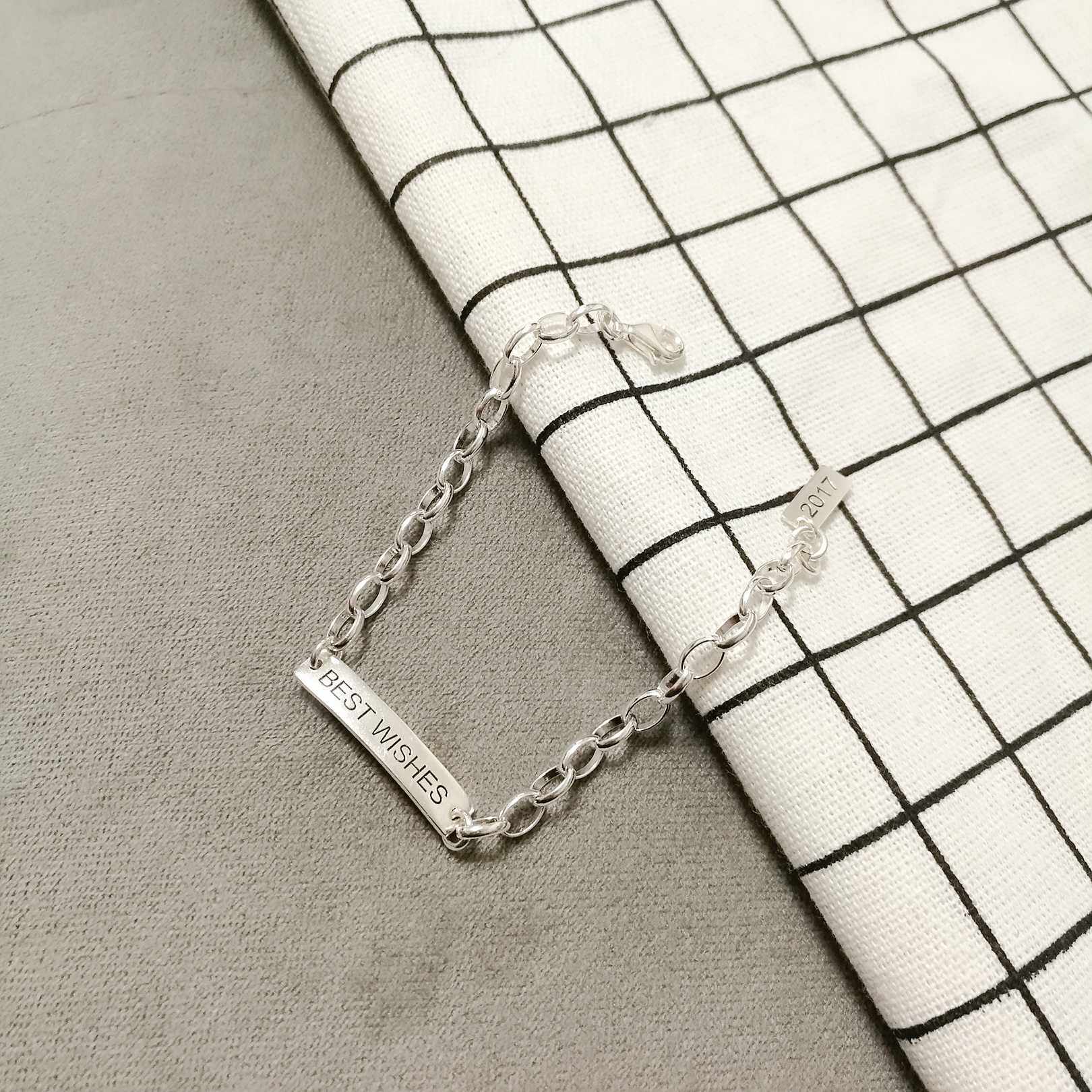 手链bestwishes许愿纯银定制女款素银时尚休闲送礼精美手链