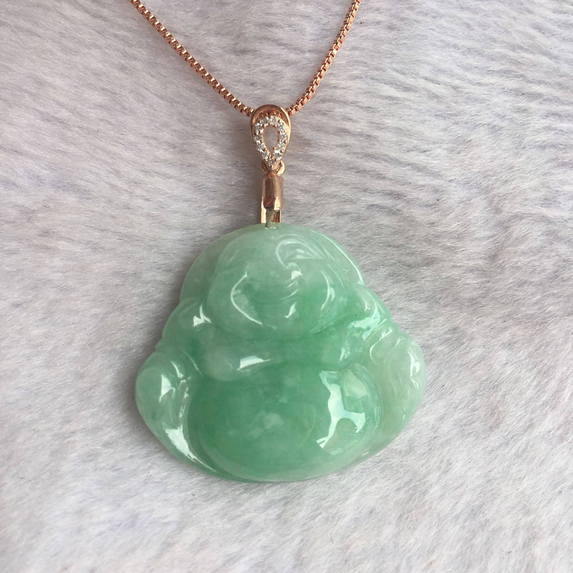 天然冰种满阳绿翡翠佛爷项坠玉佛挂坠笑佛公玉颈饰