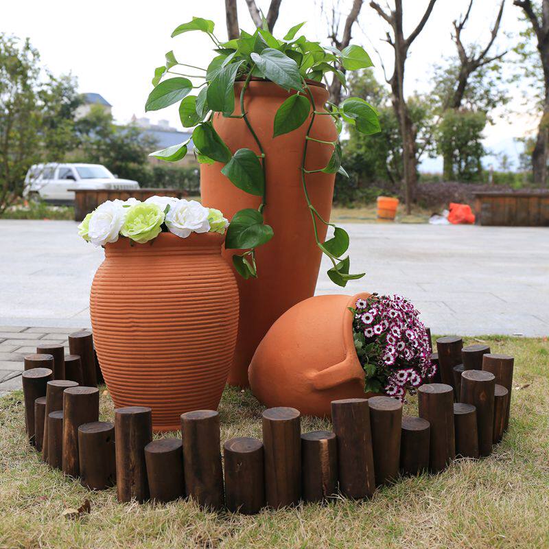 户外园林陶罐组合园艺红陶盆粗陶土陶别墅庭院花盆