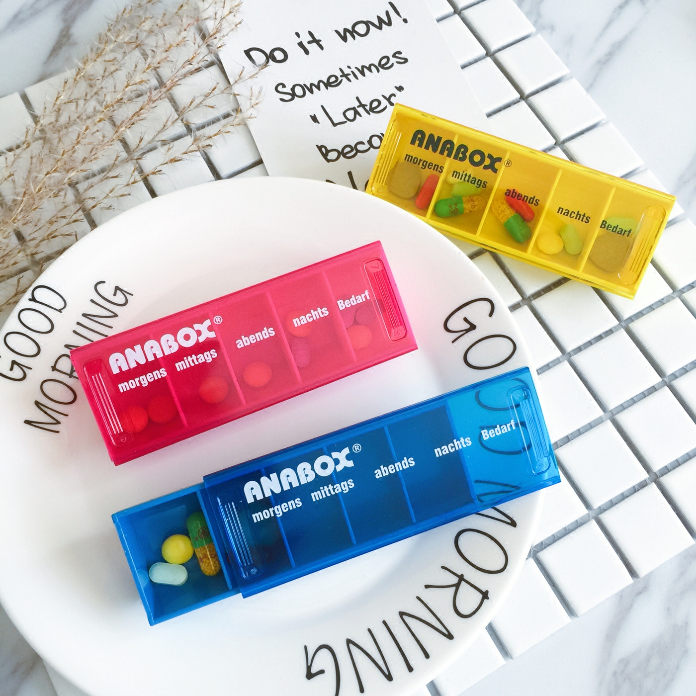 德国原装进口anabox每日便携式滑盖五格药盒单日五次药盒