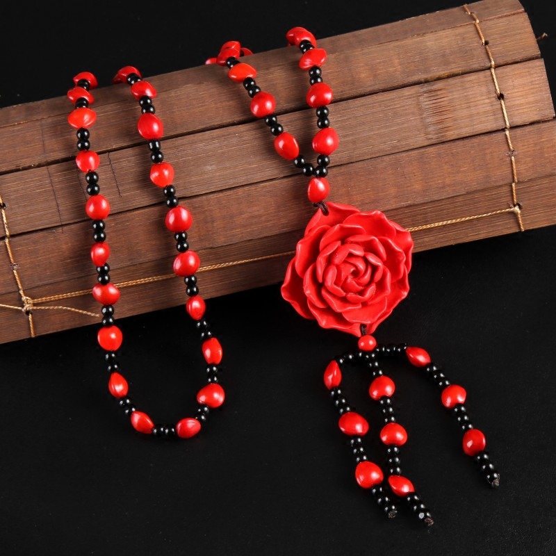 毛衣挂件配饰项链红色链长款优雅百搭时尚中国项链