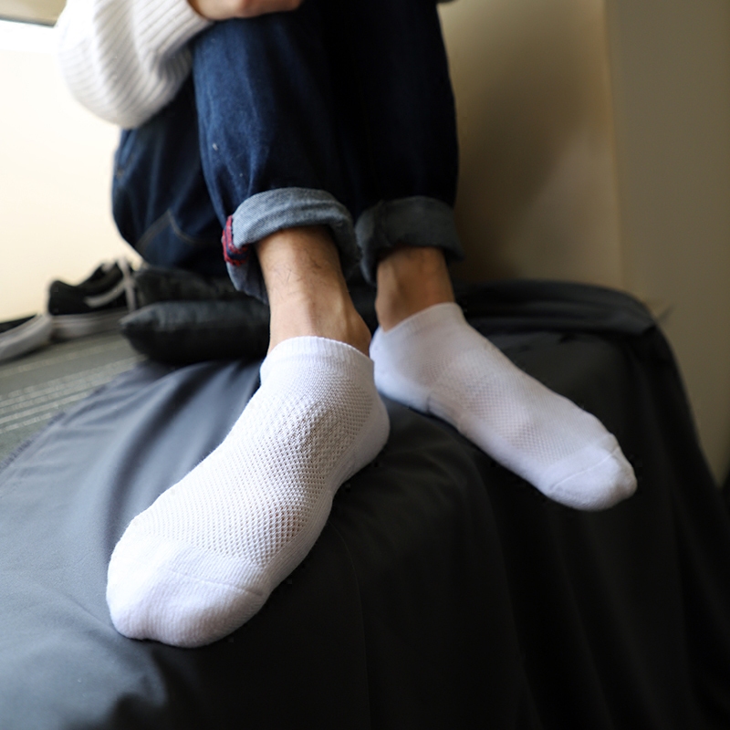 加厚男士纯色船袜毛黑白系白袜子男纯棉透气浅口船袜