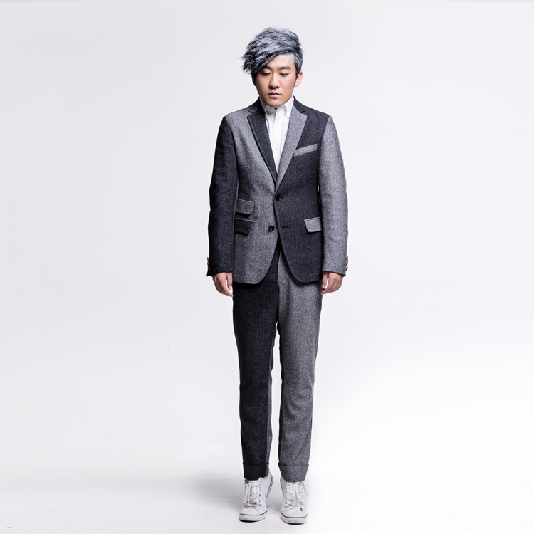 明星韩栋同灰色拼接秋冬粗纺西装修身外套nick西服