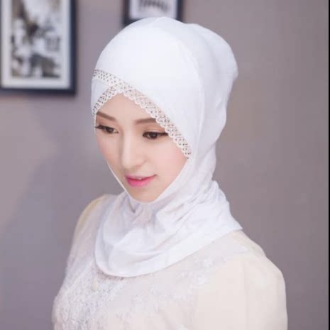 2016新款穆斯林回族夏季蕾丝网纱烫钻交叉圆口方便套头打底帽