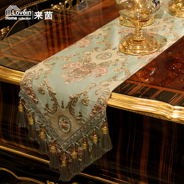 来茵轻奢高端美式复古高级感餐边柜蓝色绿色桌旗餐垫套装定制logo - 图0