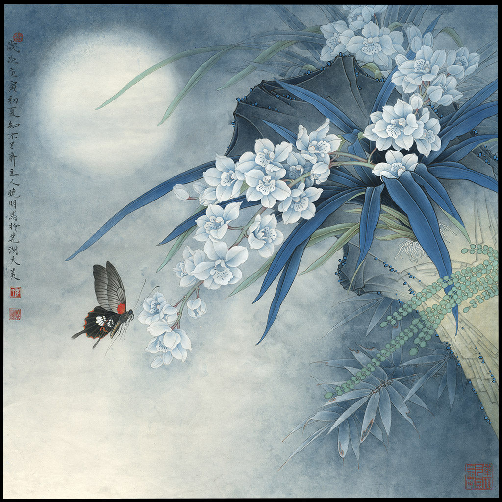 苏绣diy套件初学月下幽兰蝴蝶大幅画心手工苏绣