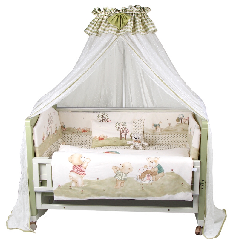 拉比新生婴儿床上用品防撞件套纯棉透气气床宝宝婴童床品套件