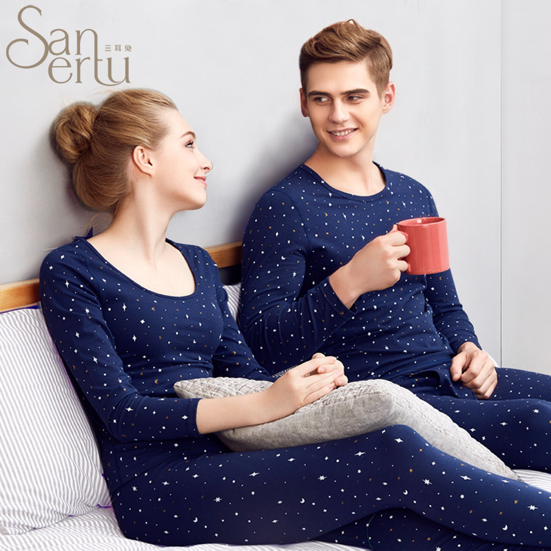 三耳兔情侣亲肤内衣套装男士弹力修身美体棉质保暖套装