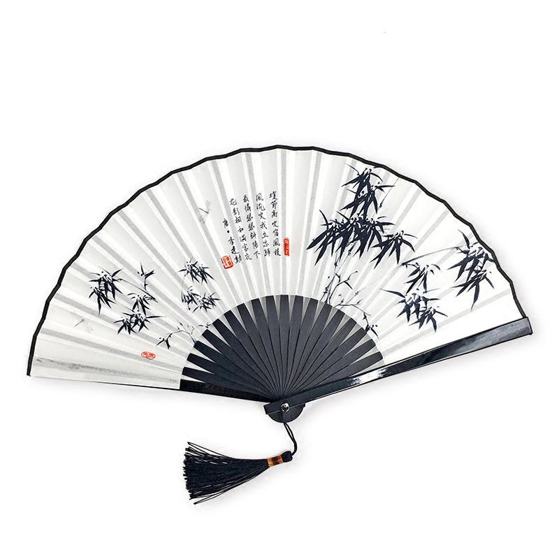 夏季古典水墨竹子折扇男士中国国风随身折叠扇子