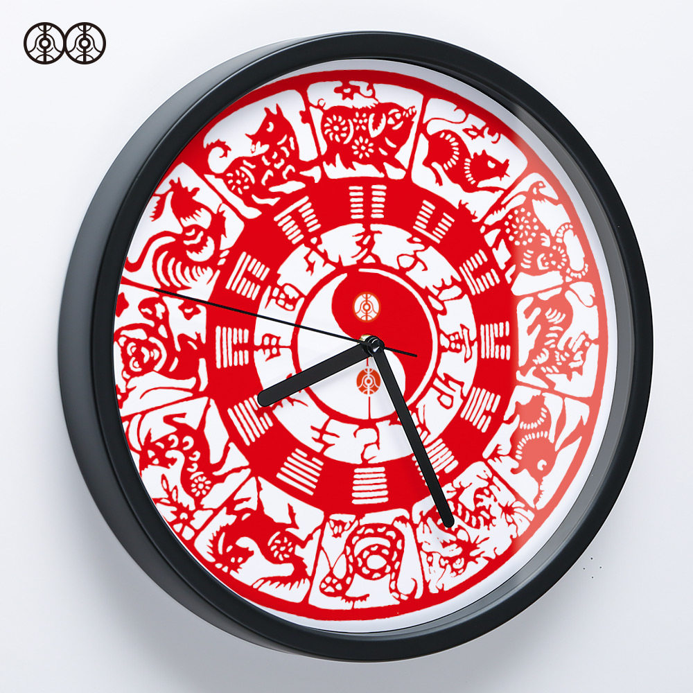 李李艺术挂钟挂表中式古典时辰八卦十二生肖实木挂钟