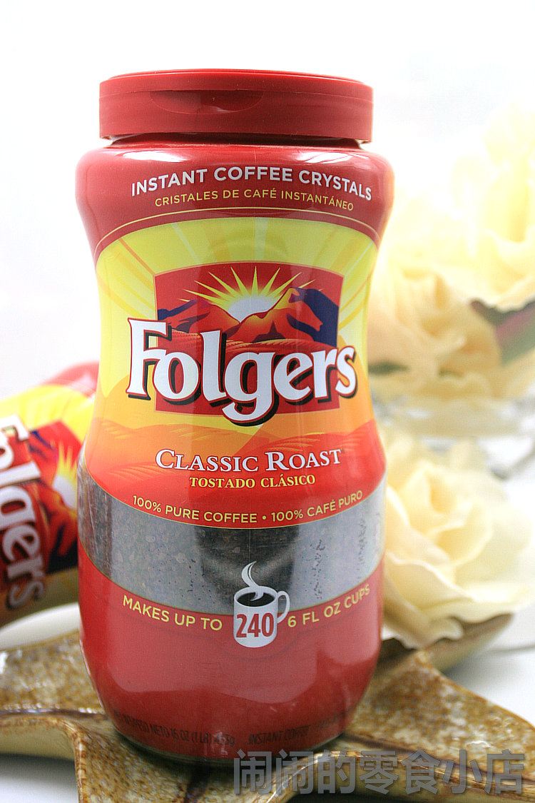 包邮美国原装folgers福爵经典烘焙咖啡速溶无糖速溶咖啡