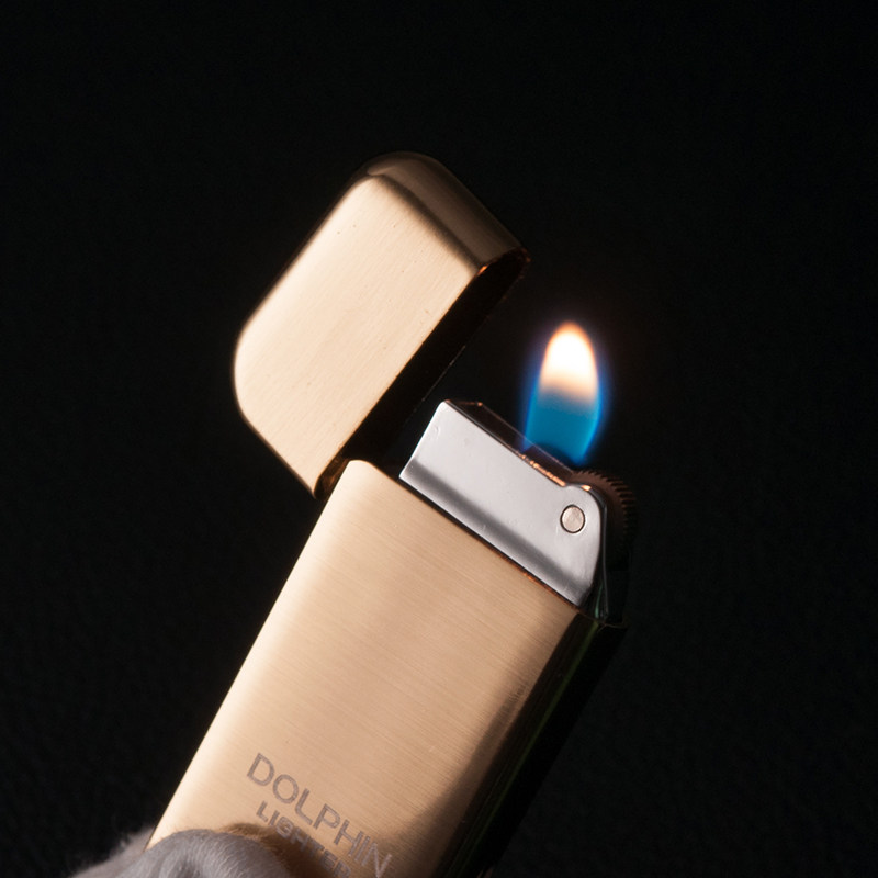 打火机美高创意金属翻盖充气珍珠砂轮明火超薄充气打火机