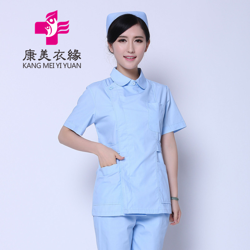 女护士服短袖 美容师夏装套装前台导医服粉红色分体医生服ICU娃娃 - 图2