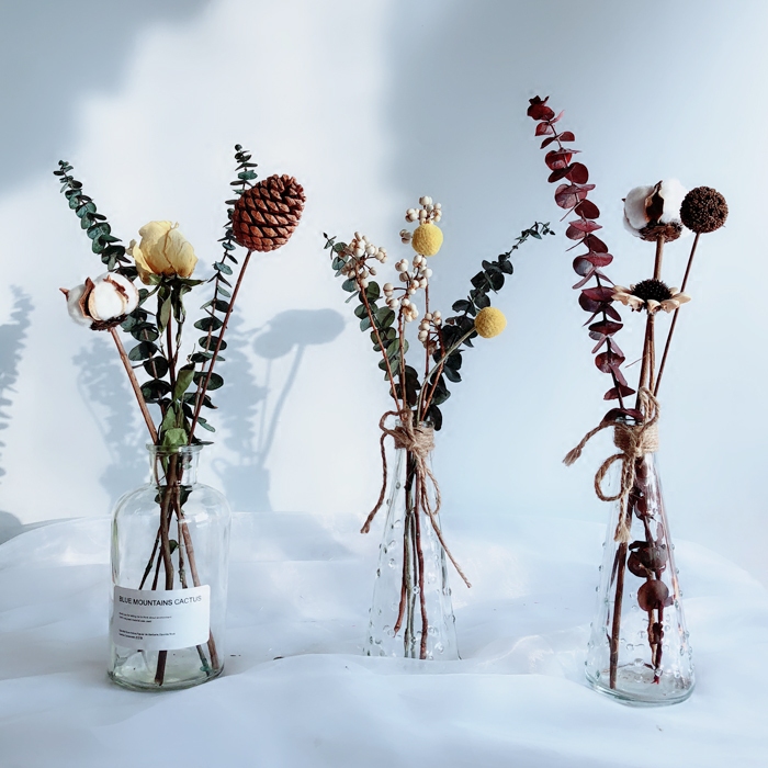 尤加利叶干花花束含瓶插花摆件家居客厅卧室办公桌面装饰摆设包邮-图1