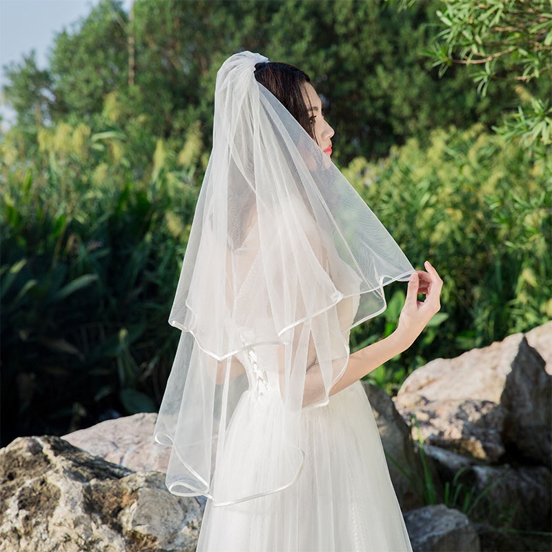 新款新娘韩式头纱双层插梳遮面长款头纱结婚纱头纱