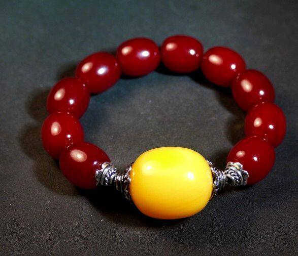 彩色中东蜜蜡红水蜡配蛋黄雪山桶珠手手链男女手串
