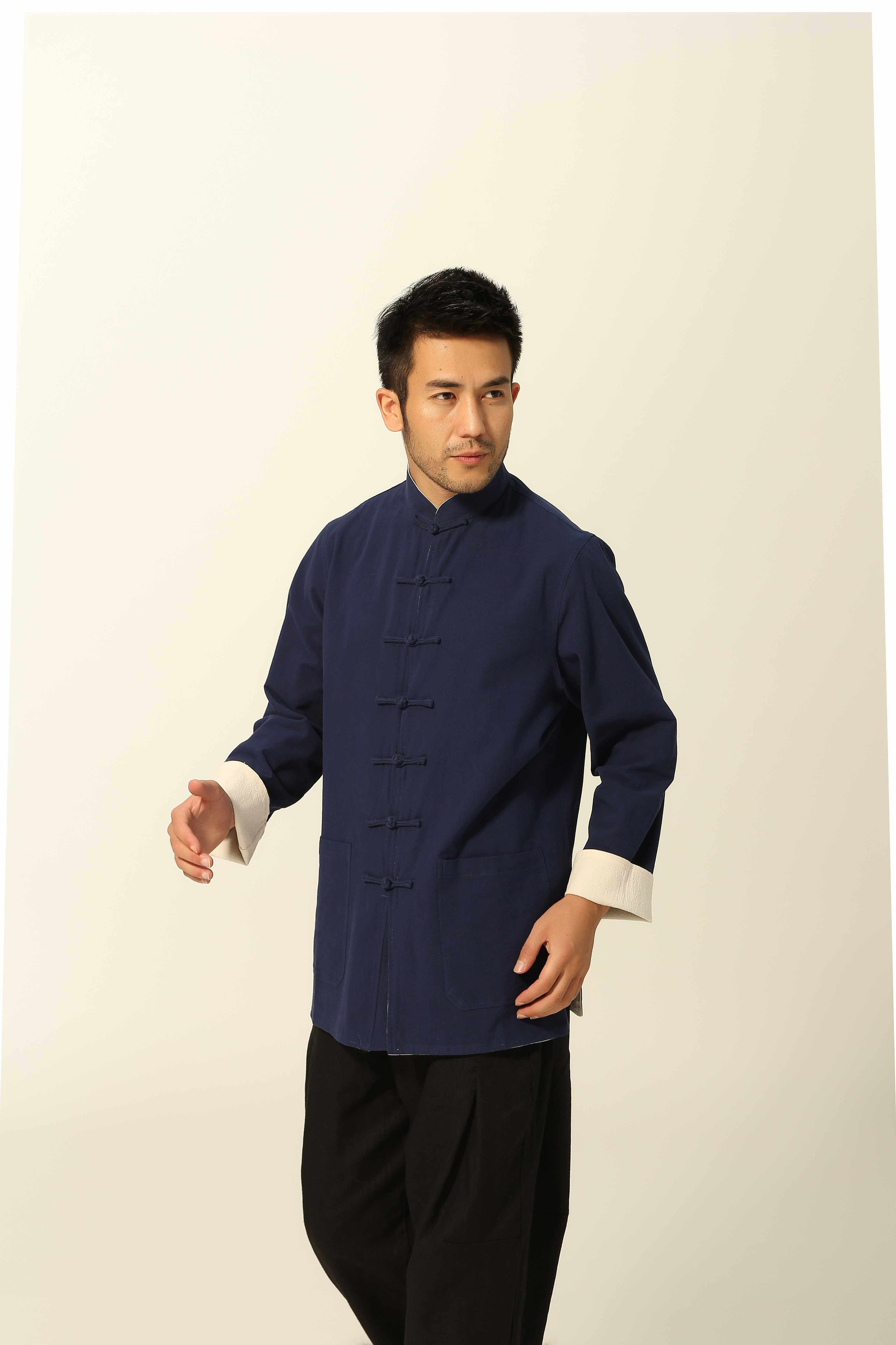 复古米尼也纯棉粗布唐装长袖两面中式汉服男居士民族服装