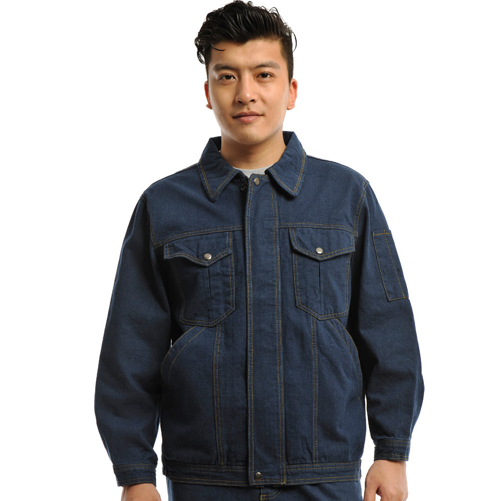 安美薇全棉牛仔工作服春秋长袖工装男女电焊汽修工装制服