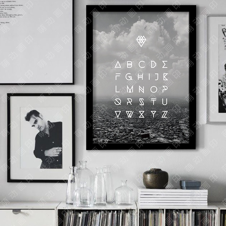 az英文字母黑白城市景色北欧家居现代框画现代装饰画