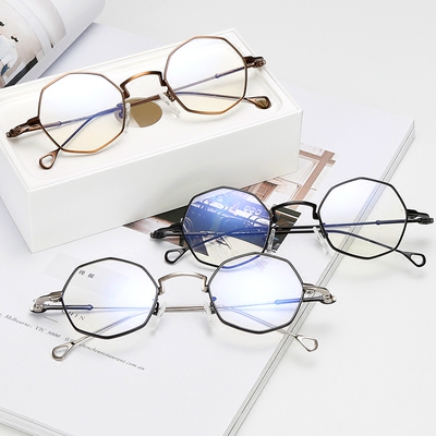 个性八边形镜框复古文艺金属女超近视眼睛平光潮流眼镜架