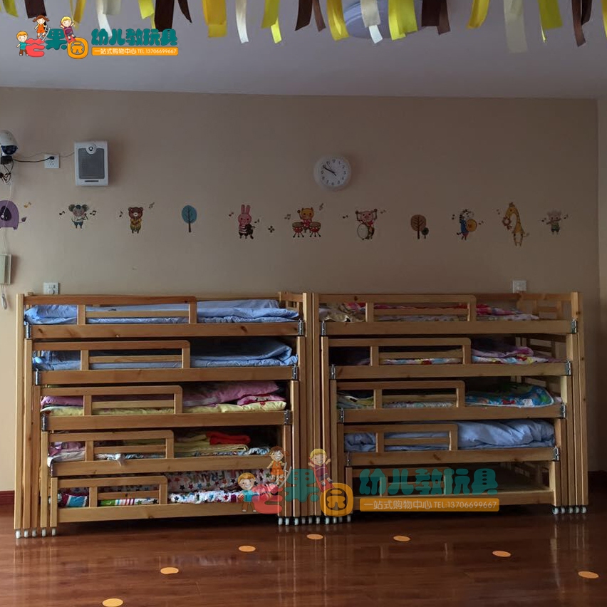 早教童床幼儿园宝宝四层抽屉拉床樟子松实木五层幼儿园专用床原婴童