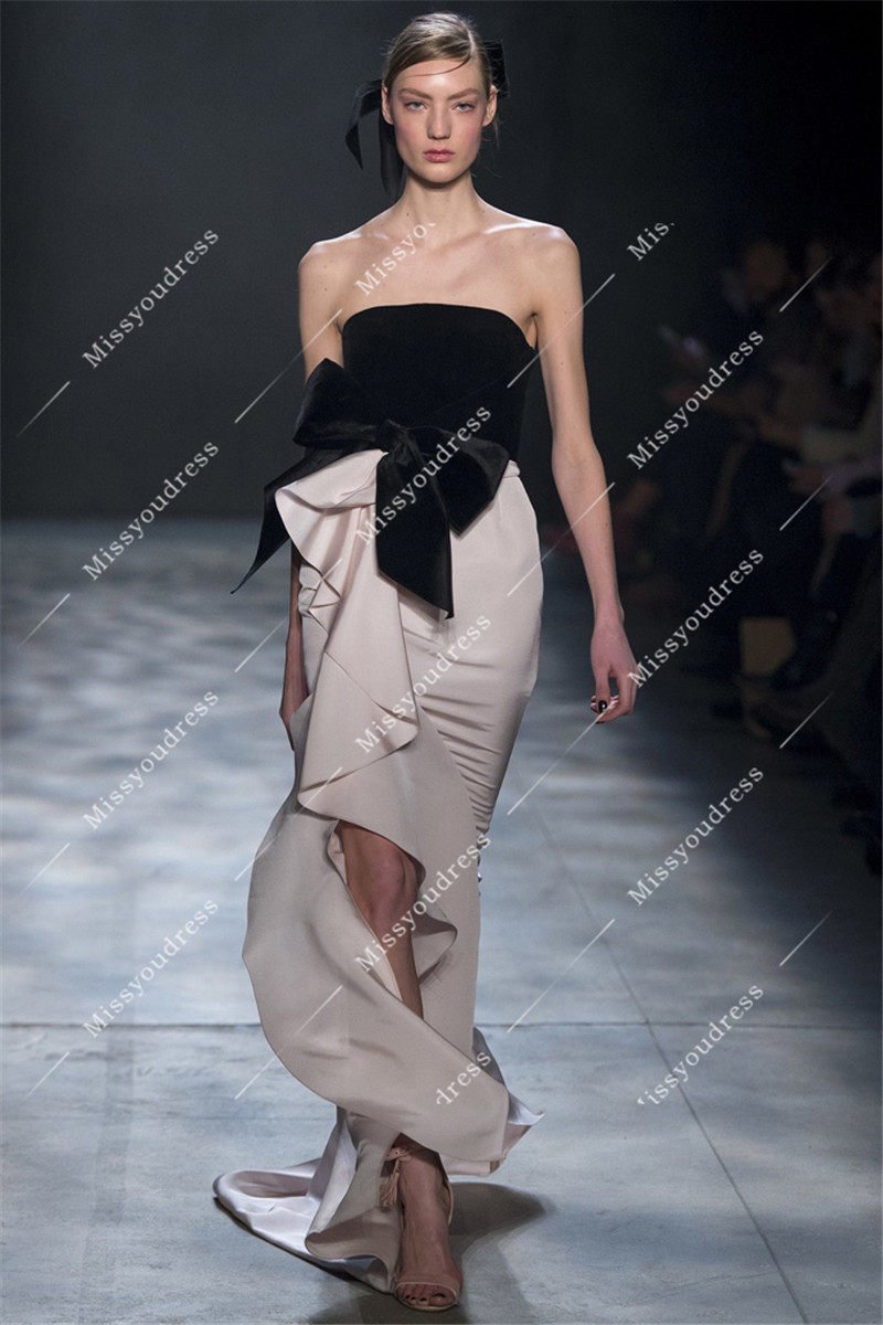 新款舒适软缎丝绒抹胸胸侧开叉新娘礼服年会礼服