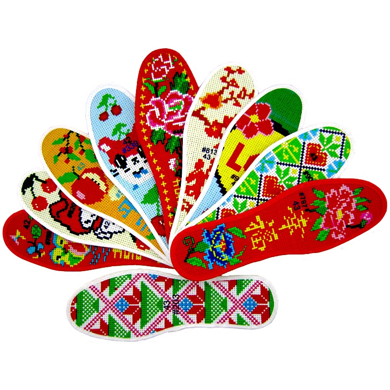 鞋垫刺绣十字绣绣花纯棉针孔精准印花防臭男女鞋垫