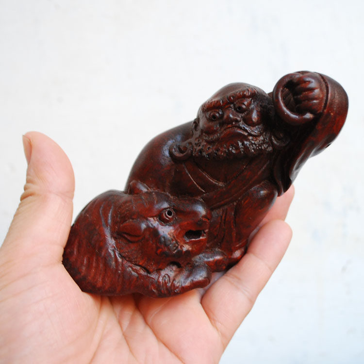 文玩根雕案头头小摆件仿古古色伏虎罗汉根雕