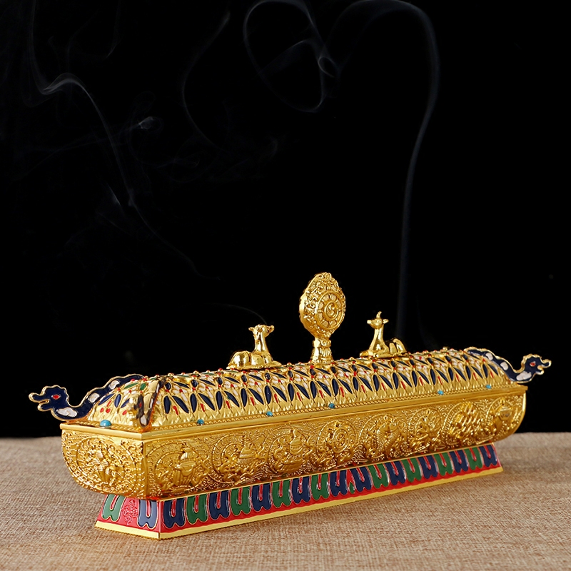 香炉景泰蓝藏式家用八吉祥卧式藏香线香盒居室供佛香薰炉