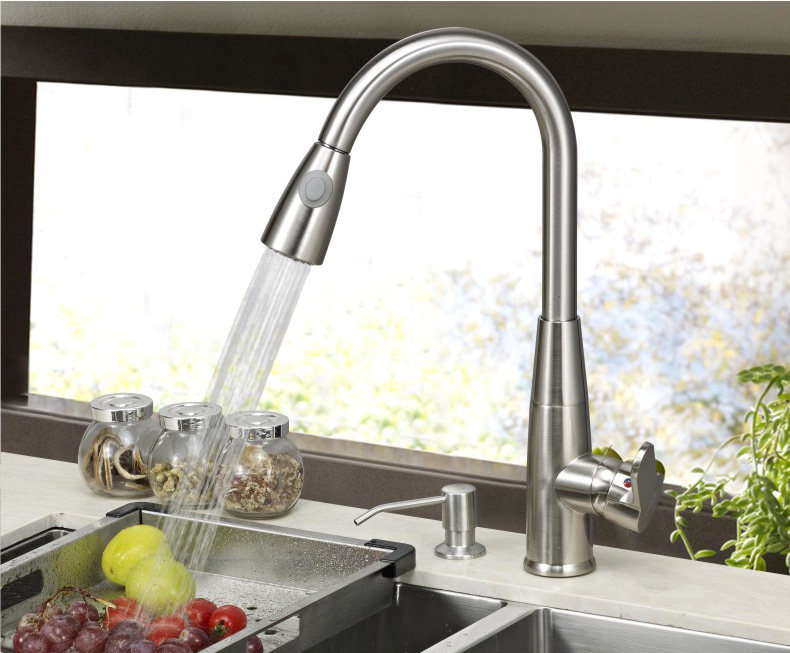 龙头铜可抽拉厨房水龙头冷热热洗菜盆水槽拉丝厨房龙头