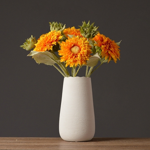 jiuer家居:简约现代白色陶瓷花瓶美式欧式客厅仿真插干花创意摆件家居