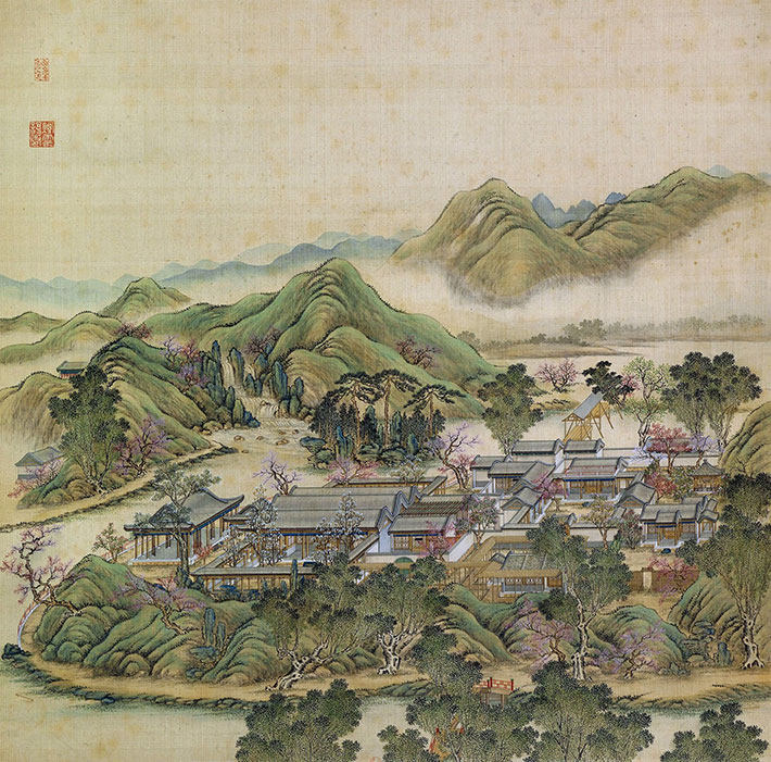 中国古代名人山水画圆明园四十.画芯40cm装饰画心国画