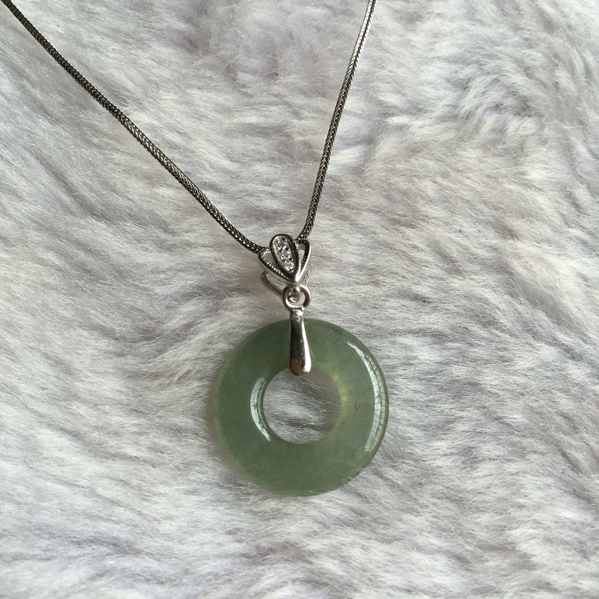 吊坠冰种环挂转运项坠幸运翡翠玉环银扣翠玉颈饰