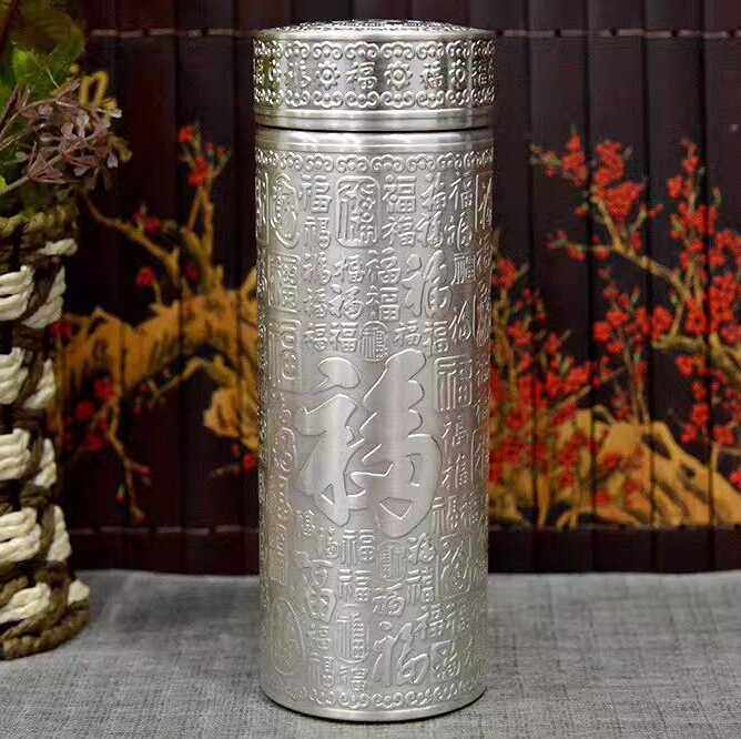 足银百福纯银保温杯内胆内外银杯保健杯银茶杯保温杯