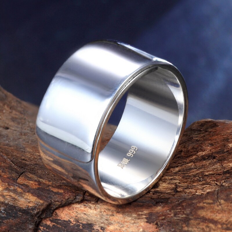 戒指男纯银999足银日韩开口单身光面素圈个性宽简约指环活口ins潮