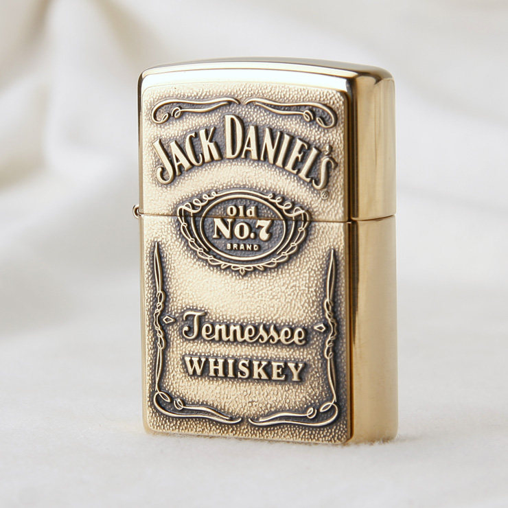 木易zippo打火机神兽杰克丹尼酒铜标签254bjd428纯铜镀铬zippo