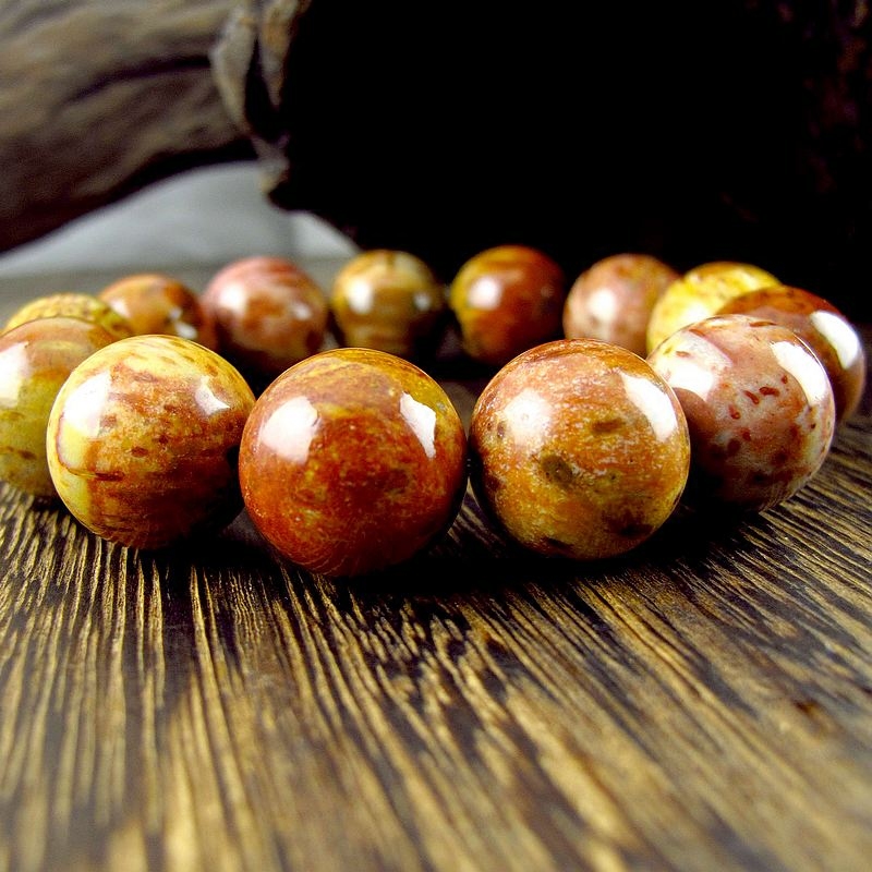 相石缘罕见菩提18mm红黄树化玉木化石手链男手串手链