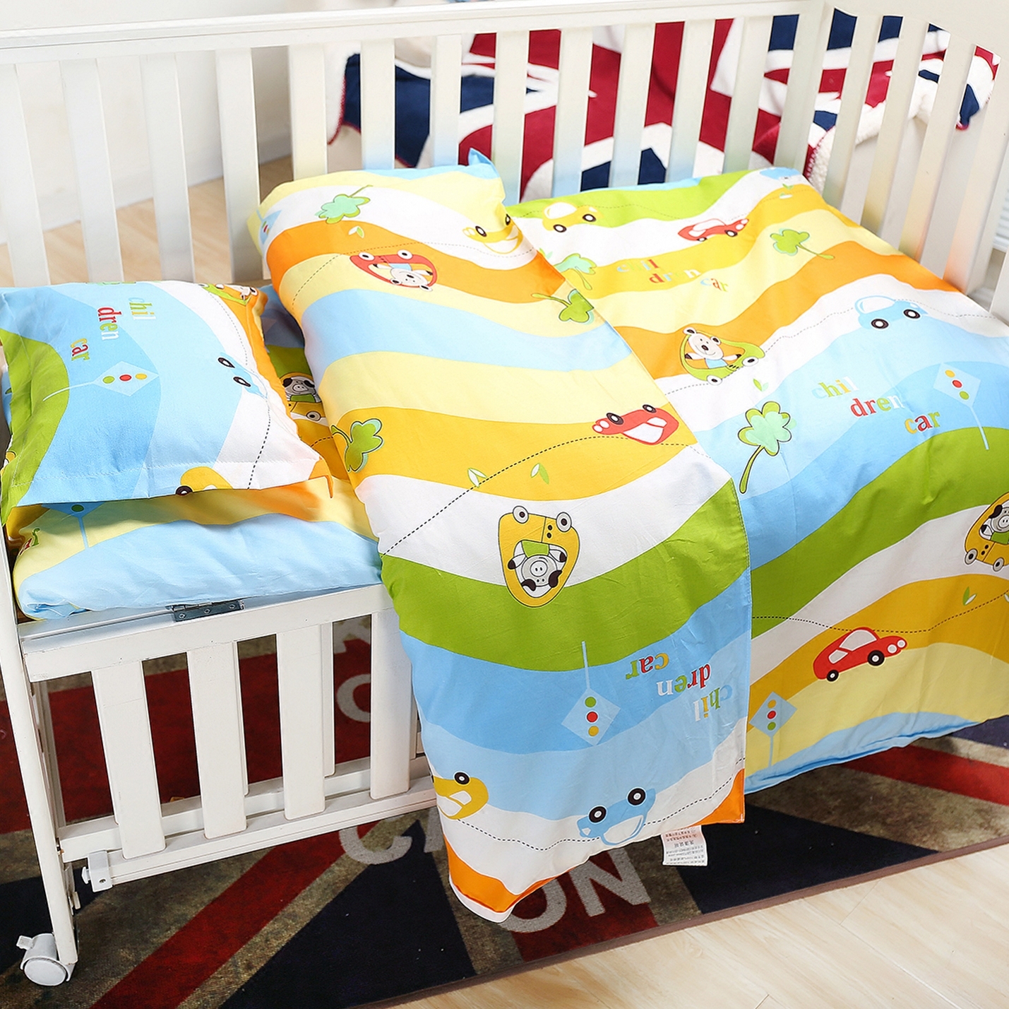 件套幼儿园纯棉三件卡通小汽车含芯宝宝入园床品婴童多件套