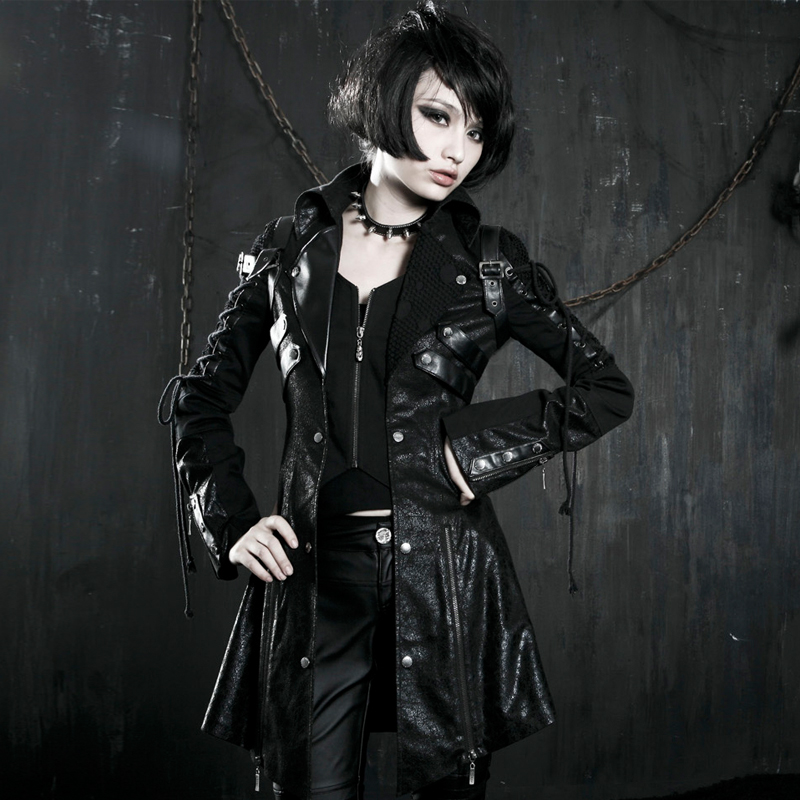 魔叹punkrave朋克哥特摇滚rock修身军装装修风衣