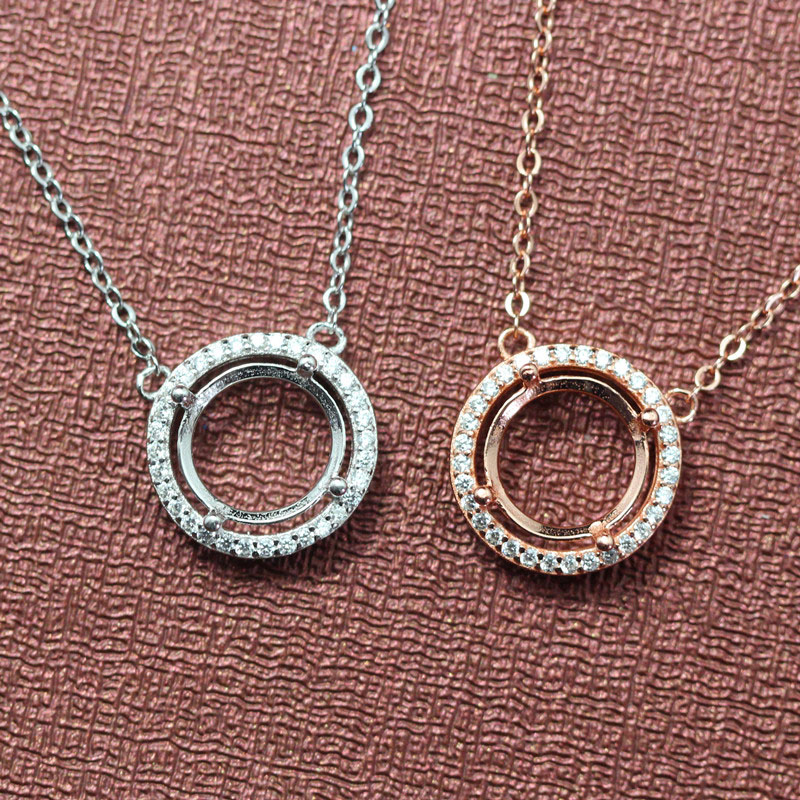 圆形女款可调镶嵌托银吊坠项链金女款18k银镀项链